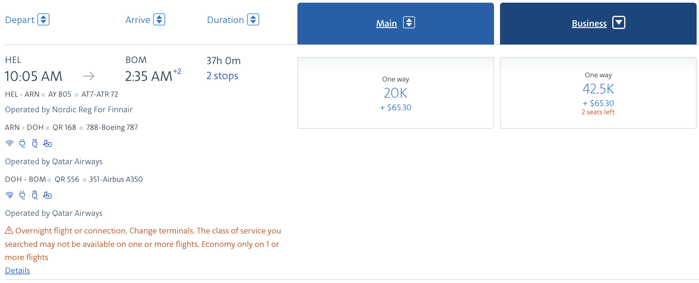 Qatar Q suites award availability HEL to BOM